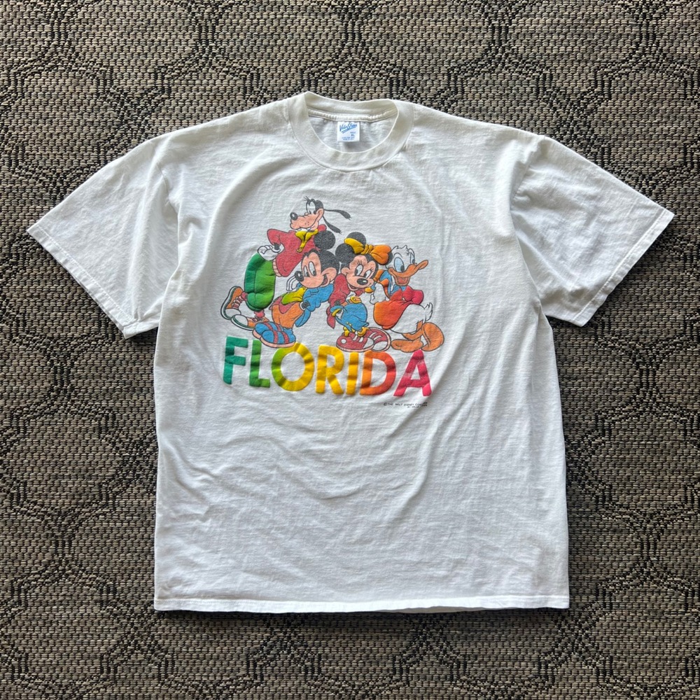 Vintage Disney T-Shirt Men XL White Florida Velva Sheen Mickey Goofy Donald 80s‎
